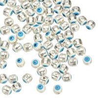6Mm Emaille-Perle Mit BöSem Blick,100Stk Versilberter TüRkischer AnhäNger Weiß