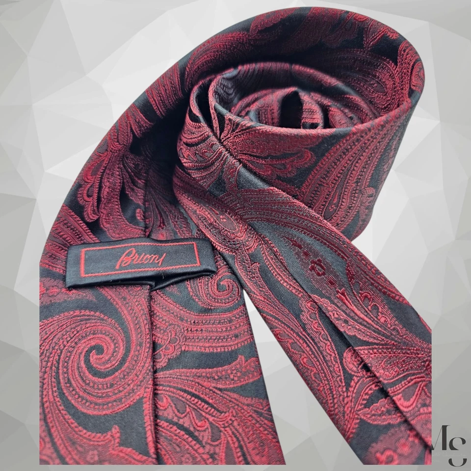 BRIONI X длинный бордовый пейсли шелковый галстук ручной работы в Италии 60 «-3» EX состояние - Изображение 4 из 4