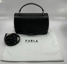 FURLA Dafne Black Leather Satchel Handbag With Detachable Crossbody Strap