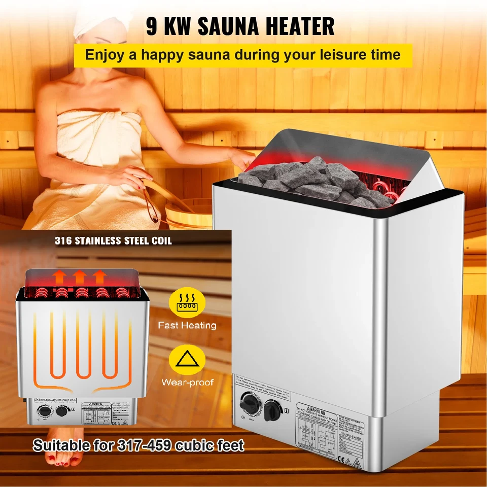 9KW Elektrischer Saunaofen Saunaheizung mit integrierte Steuerung Wandhalterung - Bild 2 von 4