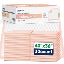 MKISS Extra Large Bed Pads 40" x 36" 30 Count , Disposable Super Absorbent He...