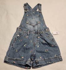 NWT Gap Kids Girls Floral Embroidered Short Denim Overalls Size 10 Large