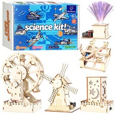 5-in-1 STEM Kits for Kids Ages 8-13, Wooden Building Toys with Motorized Ferr...