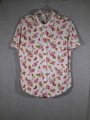#ad Live Well Sleep Button Up Womens Small Strawberry Floral $10.42