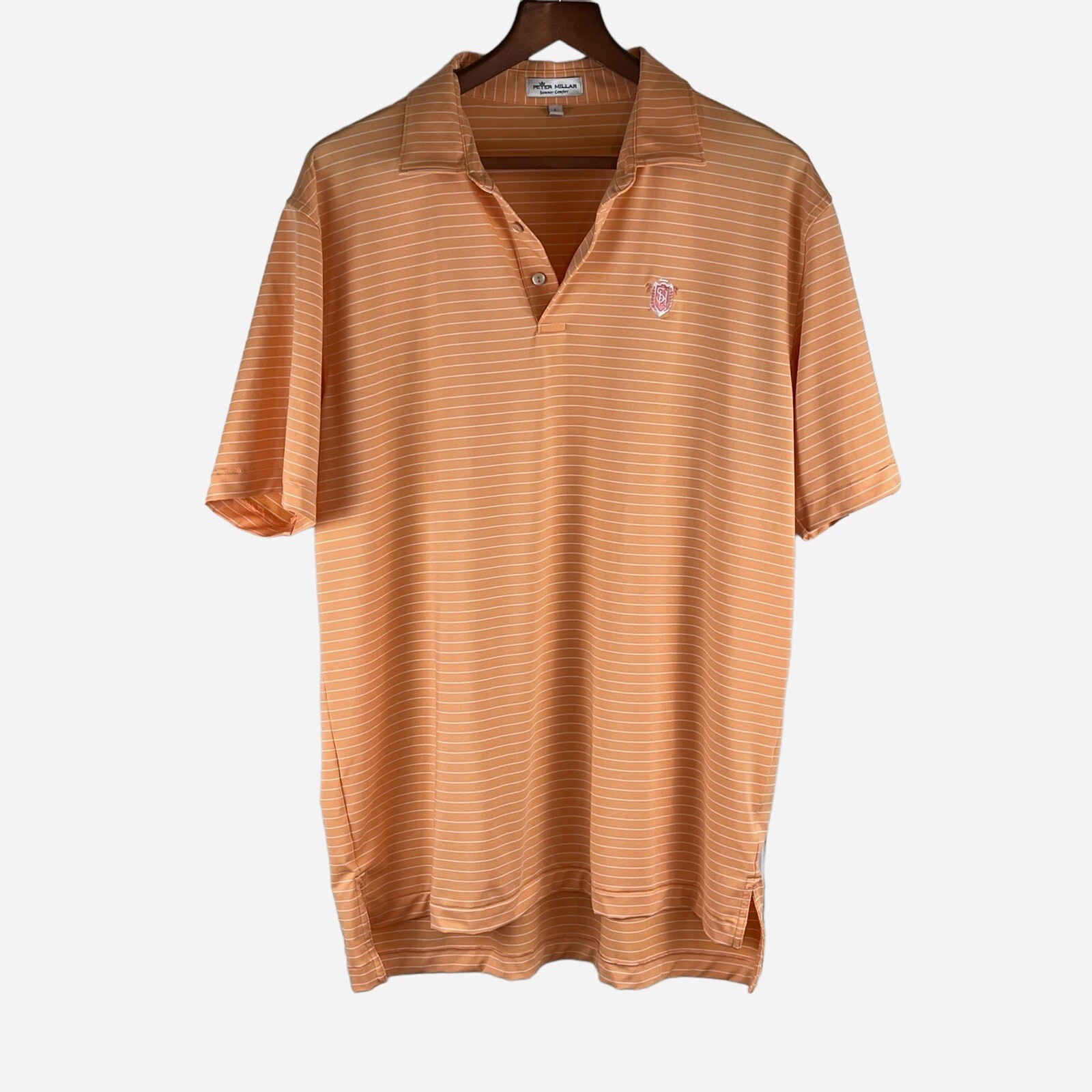 Peter Millar Summer Comfort Jersey Polo Shirt Large Orange White Striped SH Logo