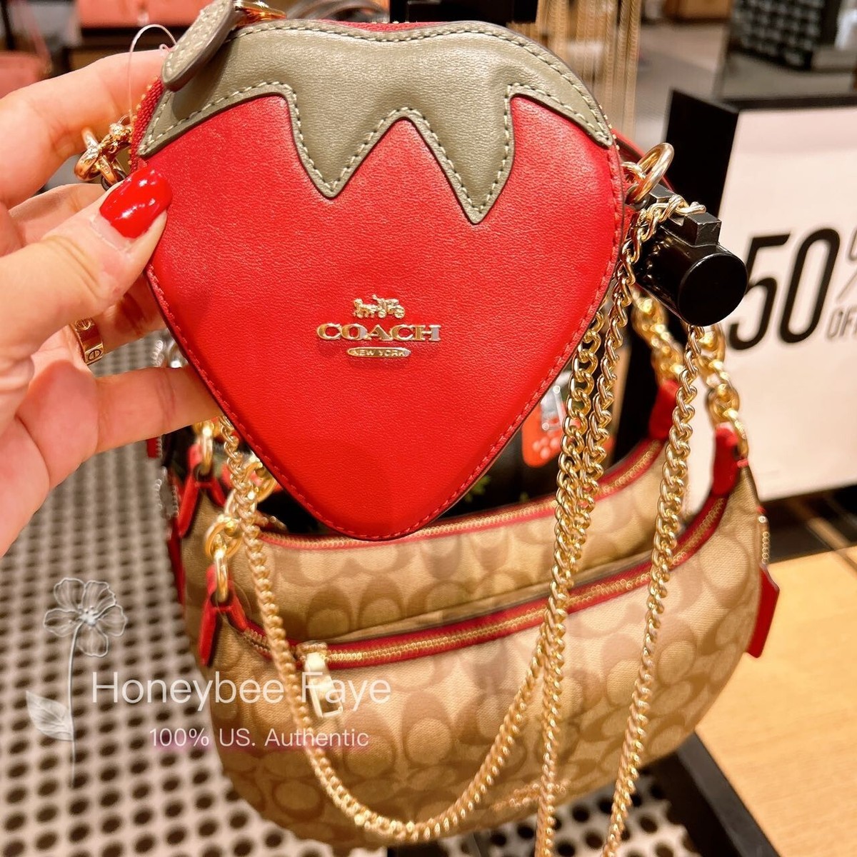 COACH苺ポシェット NWT Coach Strawberry Coin Case CI182 crossbody chain strap | eBay