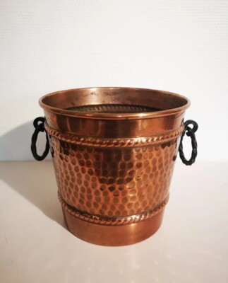 Chaudron Cache-Pot Tripode En Cuivre Martelé - Anse Fer Forgé - Déco Vintage