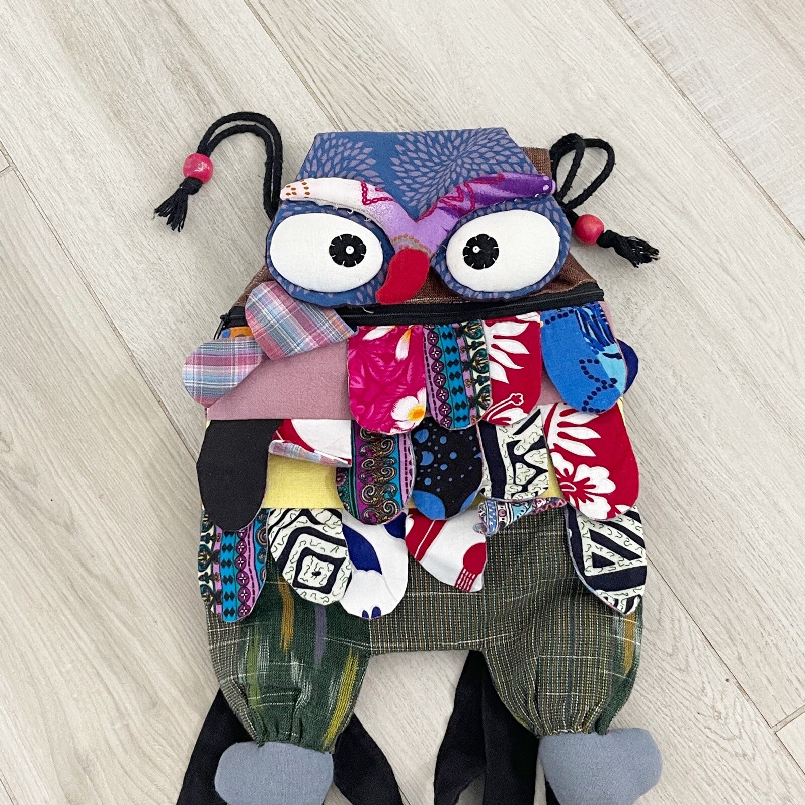 Boho Handmade OWL Patchwork Multi-Color Drawstrin… - image 2