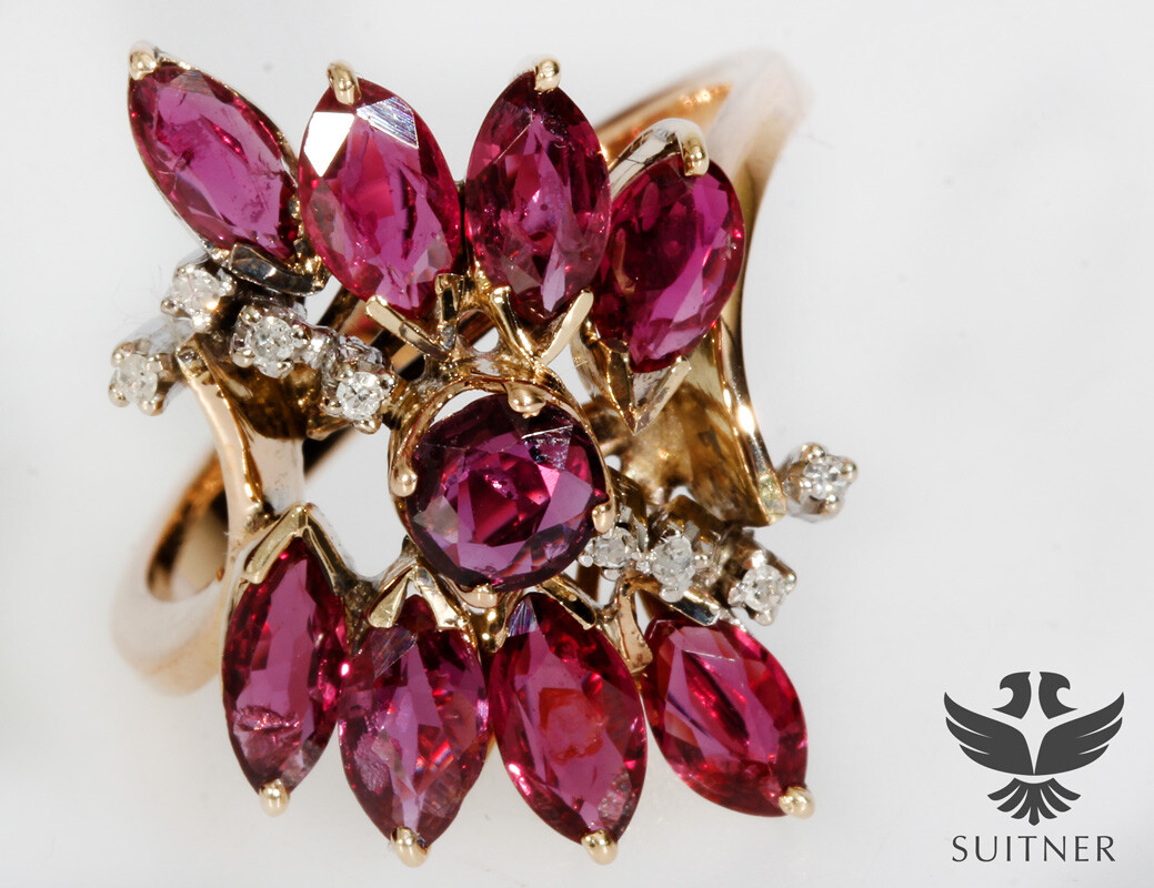 valuable 2.75ct. Cocktail Ring Ruby Diamond 585 G… - image 2