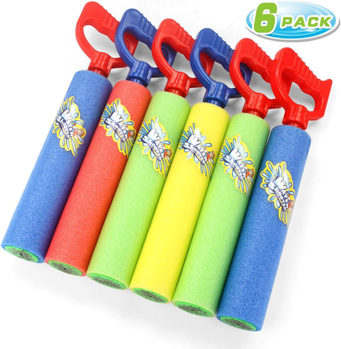 6-Pack Foam Water Blasters, Summer Outdoor Toy for Kids and Adults