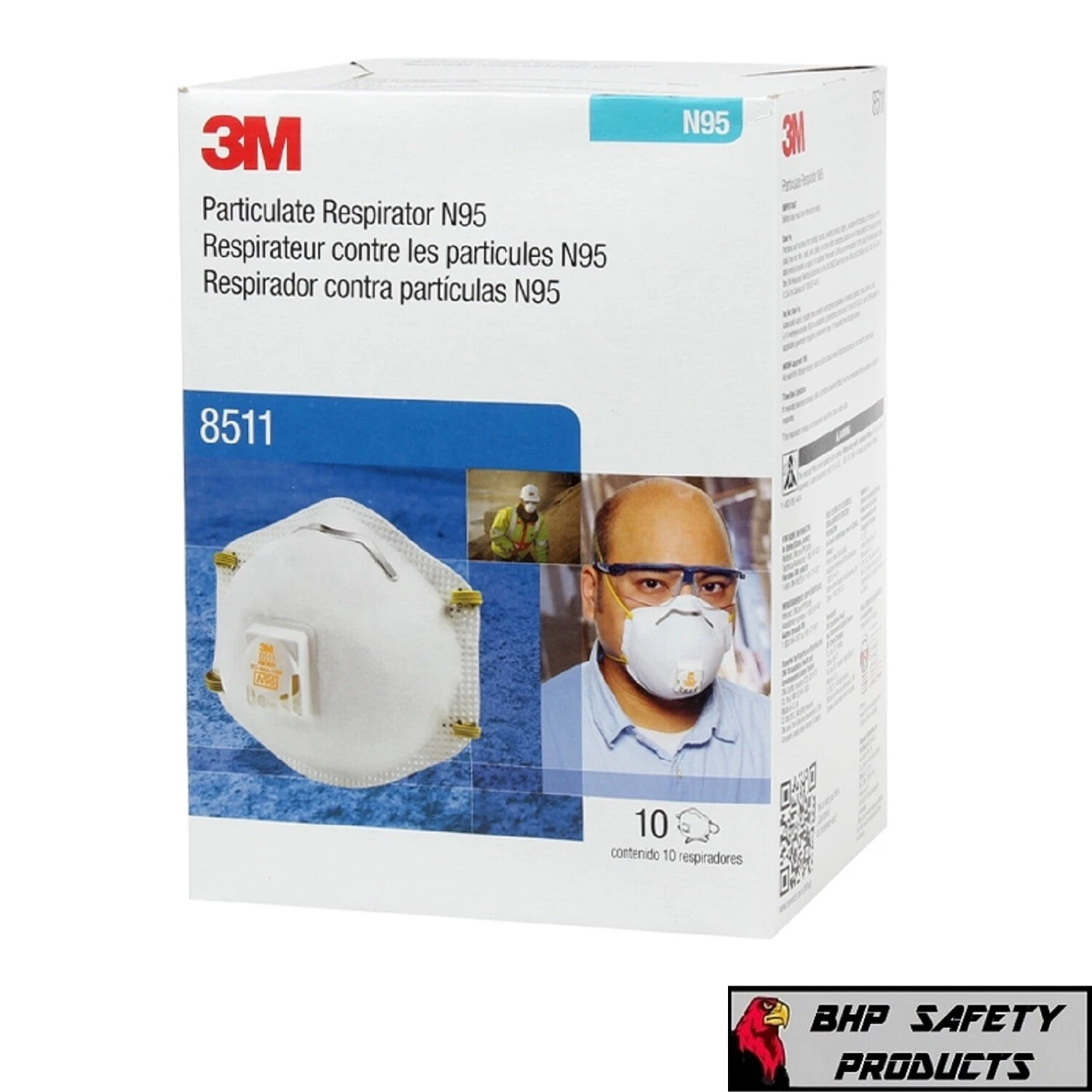 3M 8511 N95 Protective Disposable Face Mask Cover NIOSH Respirator 10 PACK NEW