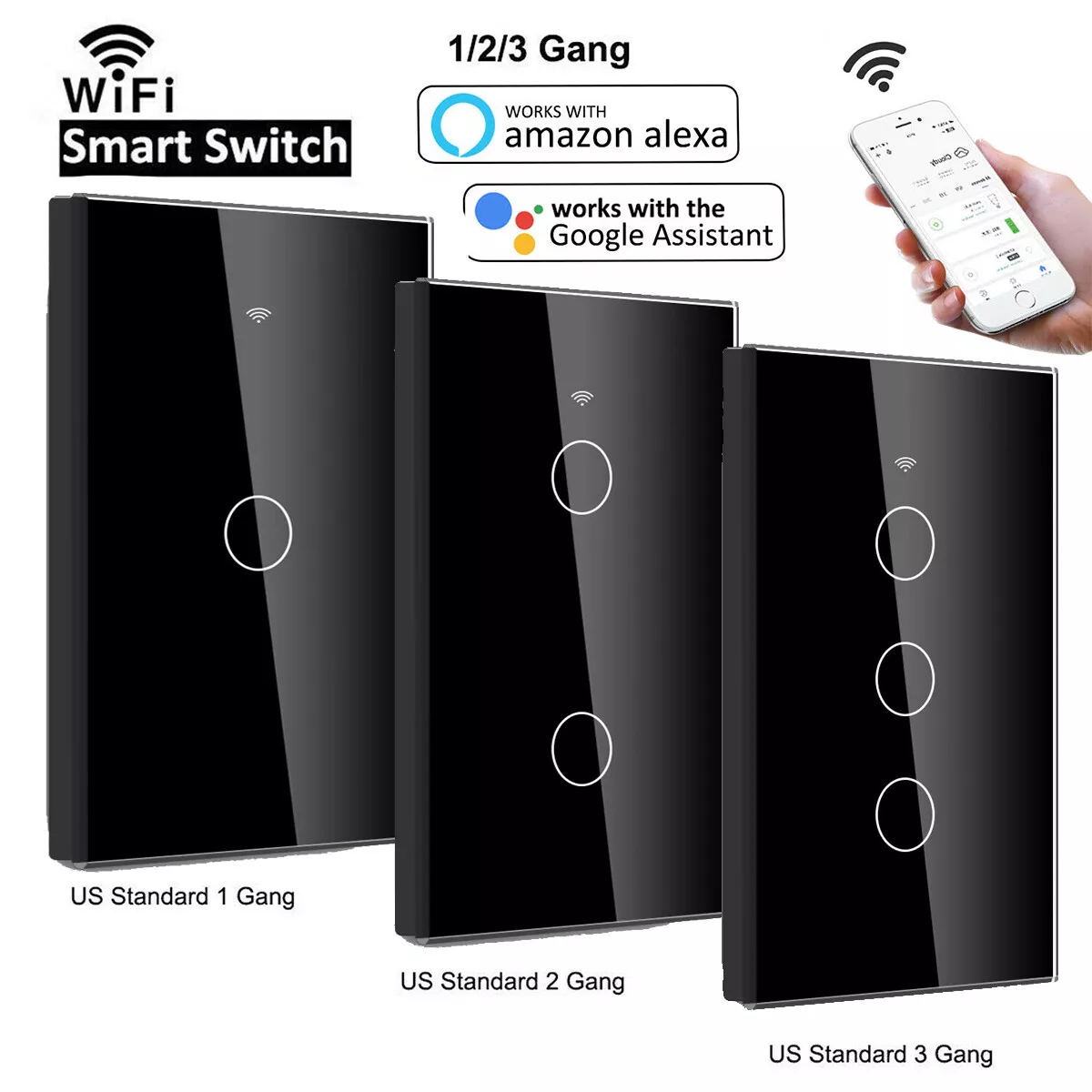 Smart WiFi Switch In-Wall Light Switch APP Remote Control Touch Panel Work  with  Alexa Google Home Timing