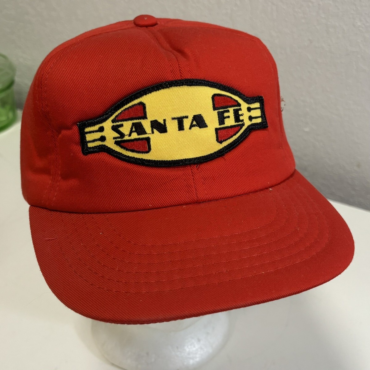 Vtg Santa Fe Railroad Warbonnet Snap Back Hat Cotton Cardinal Cap Jacket  Co