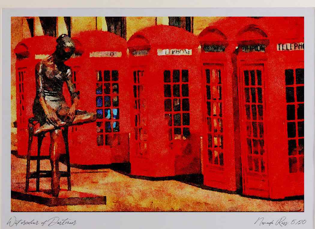 557049 Old Telephone Boxes Bow Street London England A3 Watercolour print