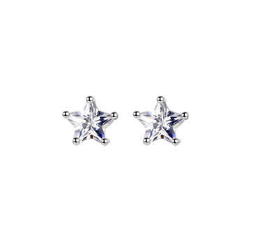 White Gold Plated Silver Tiny Star Cubic Zirconia Stud Earrings