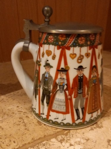 Vintage Elisabeth Liegl Ceramic Beer Stein Pewter Lid W. Germany Celebrate 1960s - Picture 4 of 20