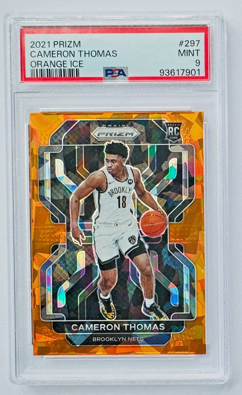 2021-22 Panini Prizm Cameron Thomas Orange Ice PSA 9 Rookie Card #297 RC Nets