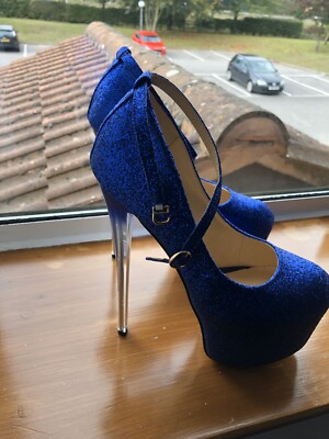 Blue Glitter Heels Size 10 Unique And One Pair Only Custom Made