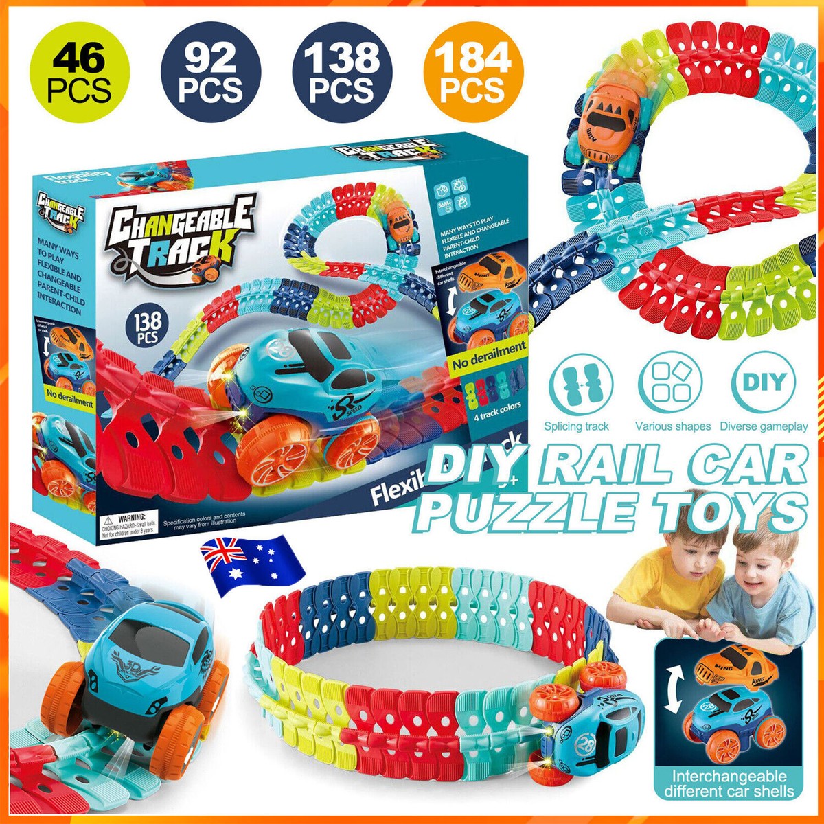 Flexible Rail Electric Car Set Changeable Track LED Lighting