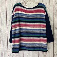 Chaps Women's Size L Large Colorful Knit Sweater Long Sleeve Striped Navy Blue