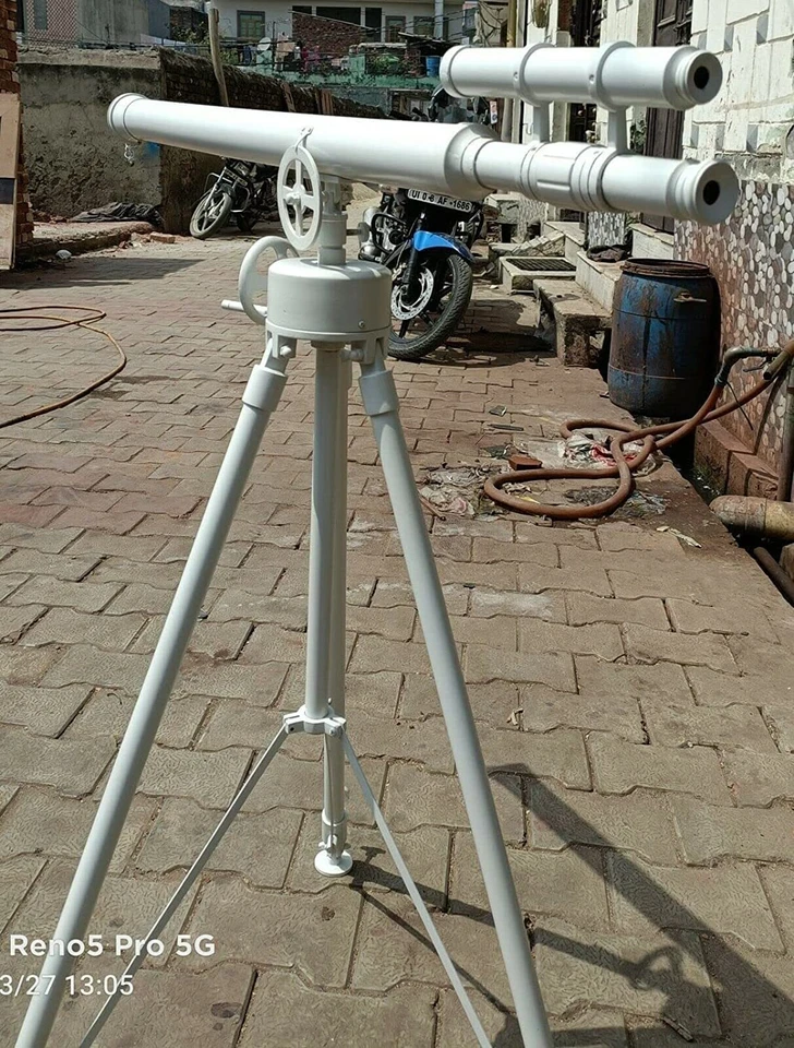 Handmade Antique Brass 39" Telescope Double Barrel with Steel Tripod Stand - Image 2 of 4