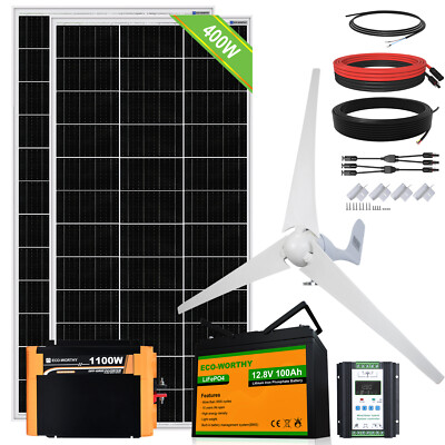 195W*2 800W Solaranlage komplettpaket Hybrid Kit 400W Windgenerator Solarpanel