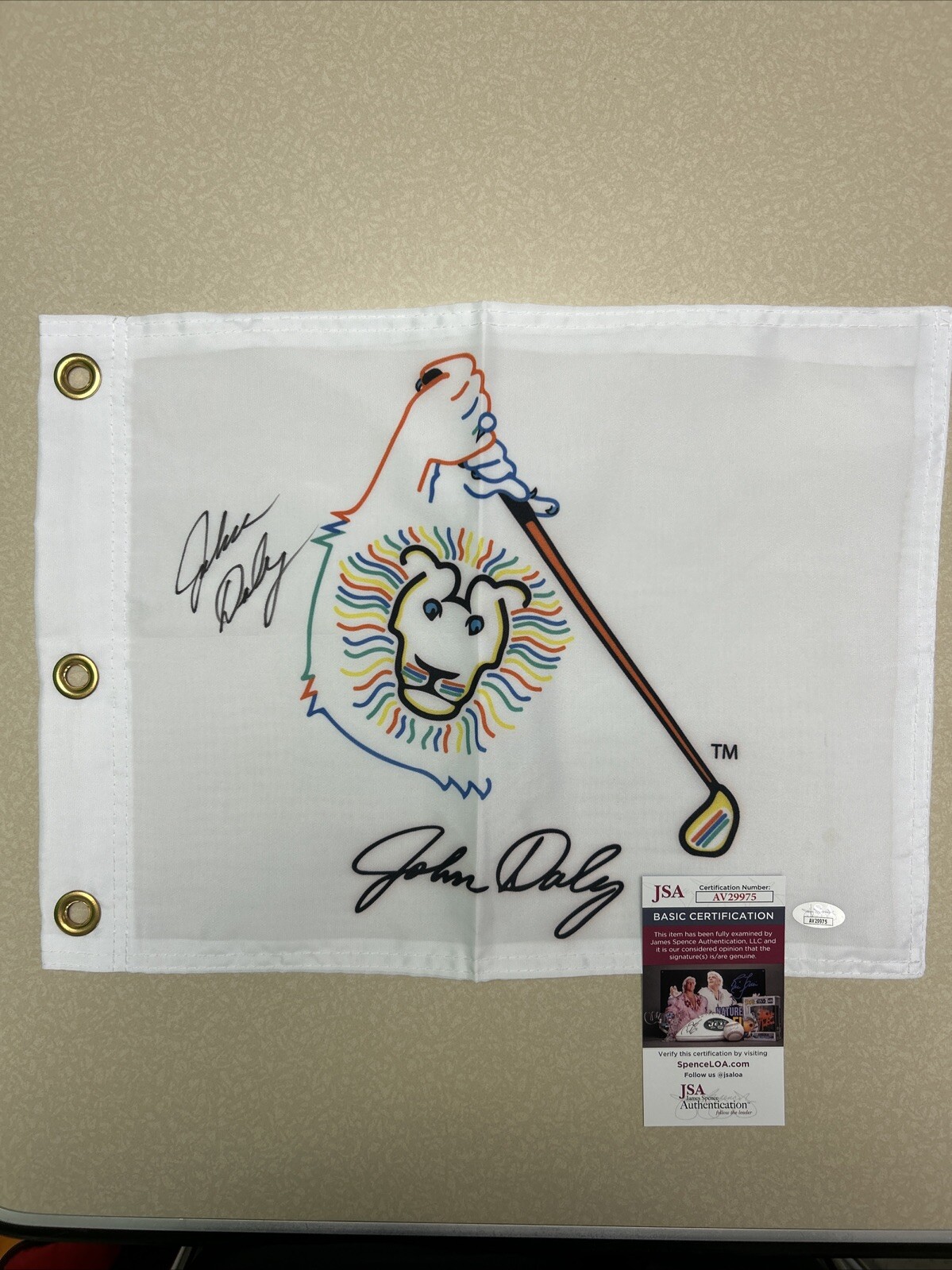 John Daly Autographed Signed GOLF PIN FLAG JSA COA LOGO 