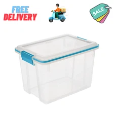 Sterilite 20 Qt. Clear Gasket Storage Box, Blue Latches with Clear Lid, Clear