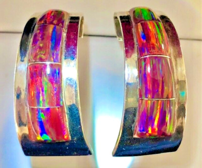 Größere rote Opal Ohrringe SEHR FEURIG SIEHE VIDEO L Sterling 925 ''etwas dramatisch'' R
