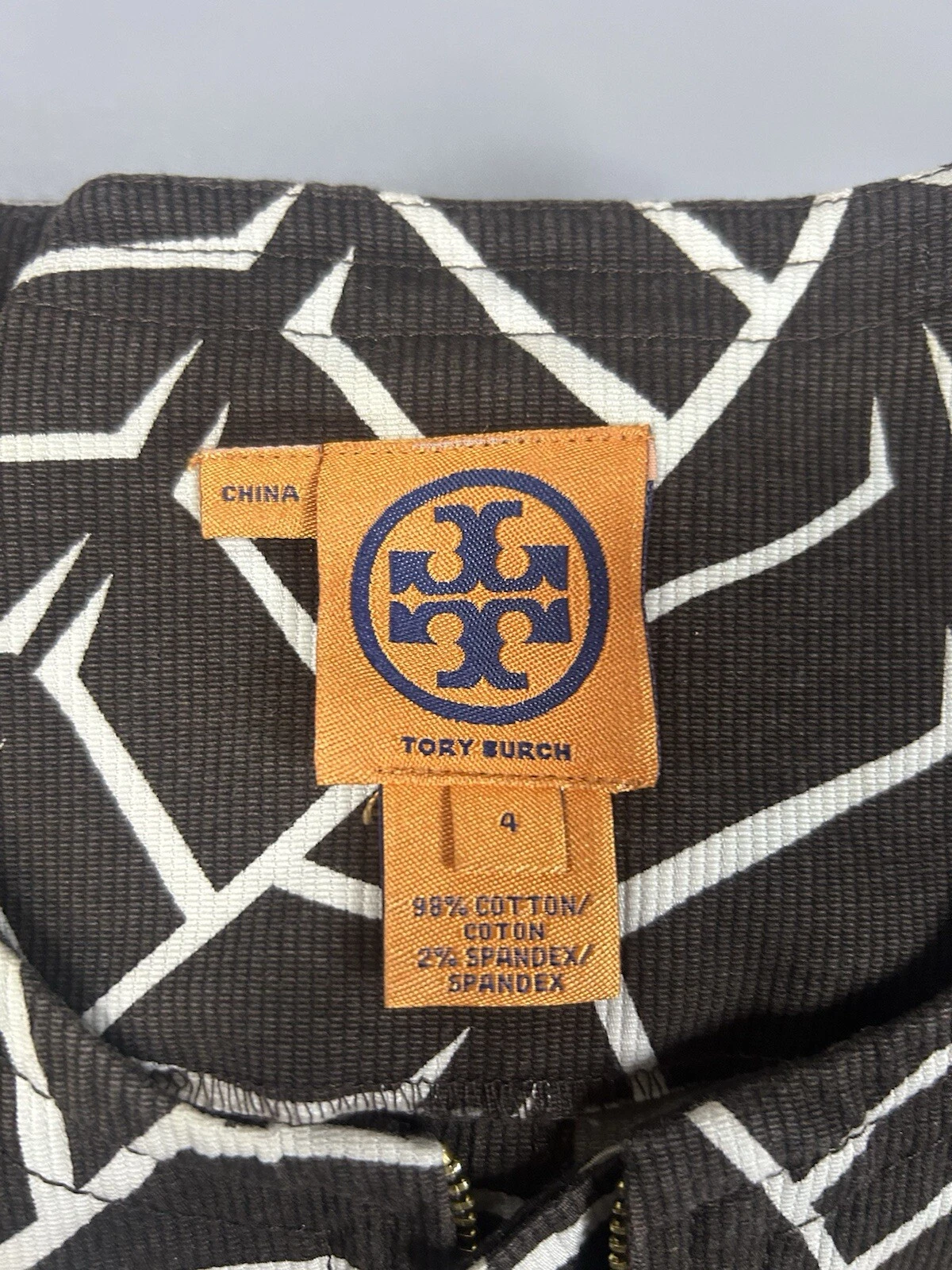 Abito tubino TORY BURCH marrone bianco stampato zip davanti taglia 4