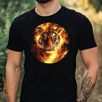 Herren T-Shirt Tiger in Flammen Motiv Baumwolle Größe XS bis 5XL