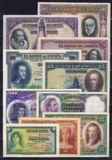 Spanish Republic. Set of 10 banknotes.