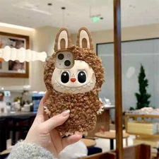 Cute Cartoon Labubu Plush Soft Phone Case Cover For iPhone 13 14 15 16 Pro MAX