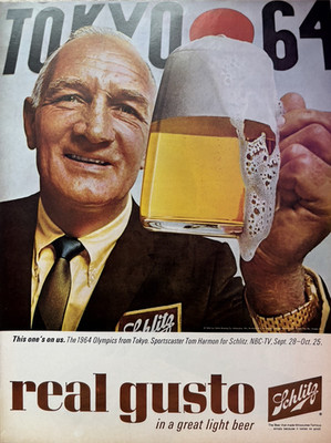1964 Jos Schlitz Brewing co Beer Real Gusto Milwaukee Famous Tokyo VTG Print Ad