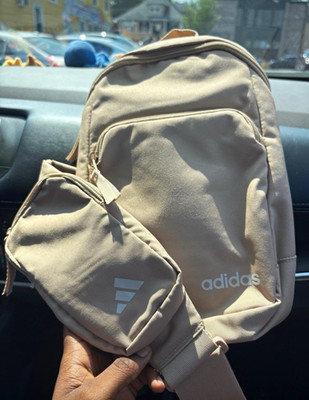 adidas Beige Backpack w/ Front Pocket & Matching Pouch, Zip, Medium Unisex