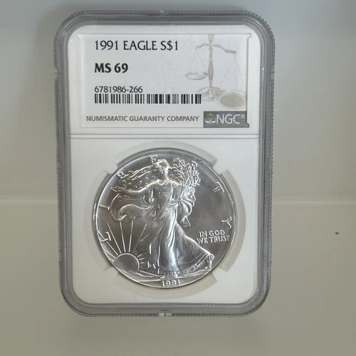 1991 American Silver Eagle / NGC MS69 / No Spots collectible Rare dollar coin