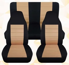 Fits 1997-2002 Jeep Wrangler TJ Black Tan cotton Front and Rear seat covers