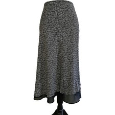 Vtg 90s Talbots Silk Black Gray Geometric Midi Skirt Size 8 Whimsigoth Office