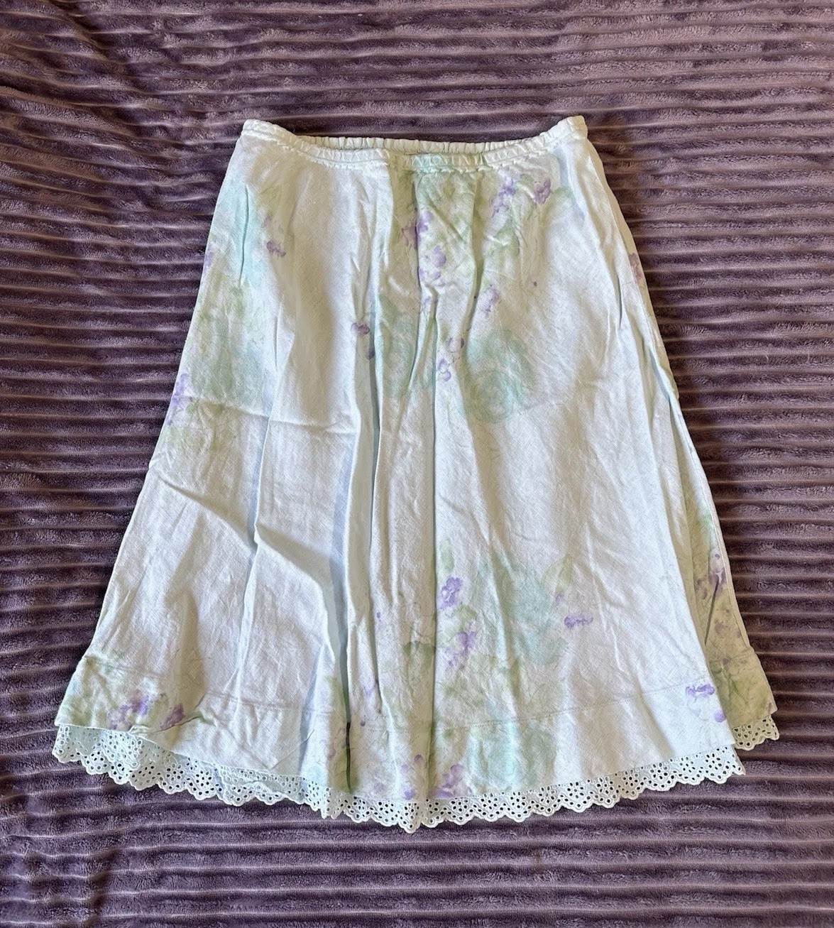 Women’s J Jill 100% Linen  Light Blue Floral Skirt, Size SP