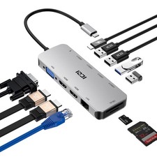 Docking Station, USB C Hub Multiport Adapter 11 in 1 with 2 HDMI Triple Displ...