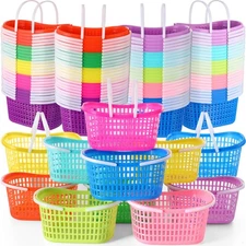 50 Pcs Easter Baskets Bulk Colorful Plastic Eggs Basket with Handles Empty Sp...