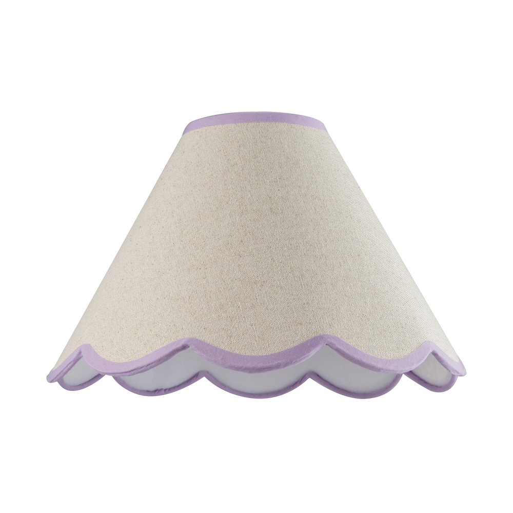 Scallop Edge Natural Textured Linen Coolie Lamp Shade with Lilac Trims by Hap...