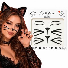 Cat Face Jewel Whisker Stickers Halloween Costume Accessories Animal Sticker Set