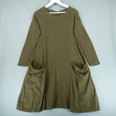 Seasalt Dress Womens 10 Green Organic Cotton Wool Heartfelt Swing Pockets Jumper
