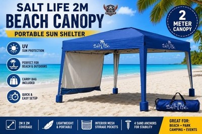 Salt Life 2M Beach Canopy Sun Shelter w/ Side Panel Carry Bag UV Shade