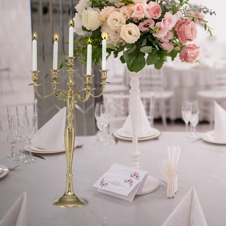 Candelabro Hamptons Five Taper metal dourado, glamour tradicional, feito à mão, ... - Imagem 2 de 4