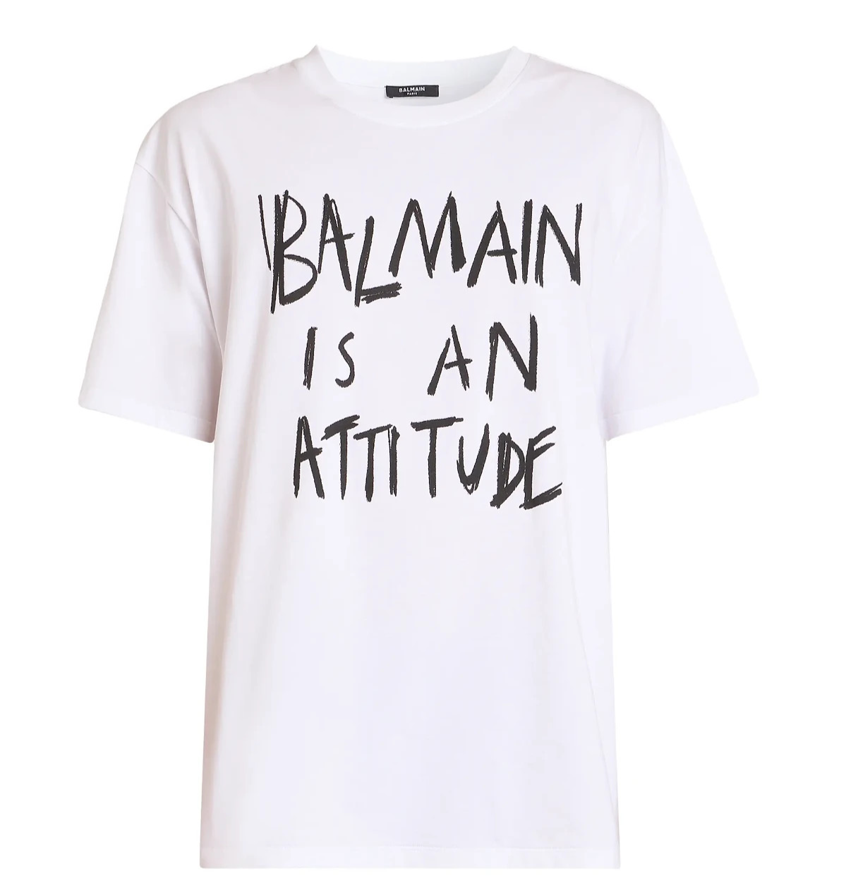 Balmain 'Balmain is an Attitude' White Crewneck T-Shirt. Size: XL New With Tags