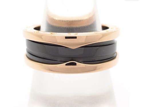 Auth BVLGARI B-zero1 - 18K Rose Gold Black Ceramic Ring