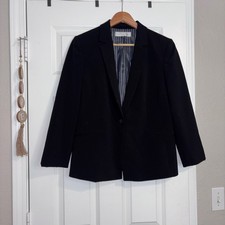 90's Tahari Arthur Levine Heringbone Women's Tailored Business Black Blazer 12P
