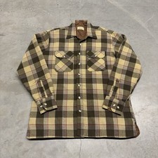 Vintage 70's Sears Flannel Shirt Jacket Men's Large Quilted Lined Plaid Brown